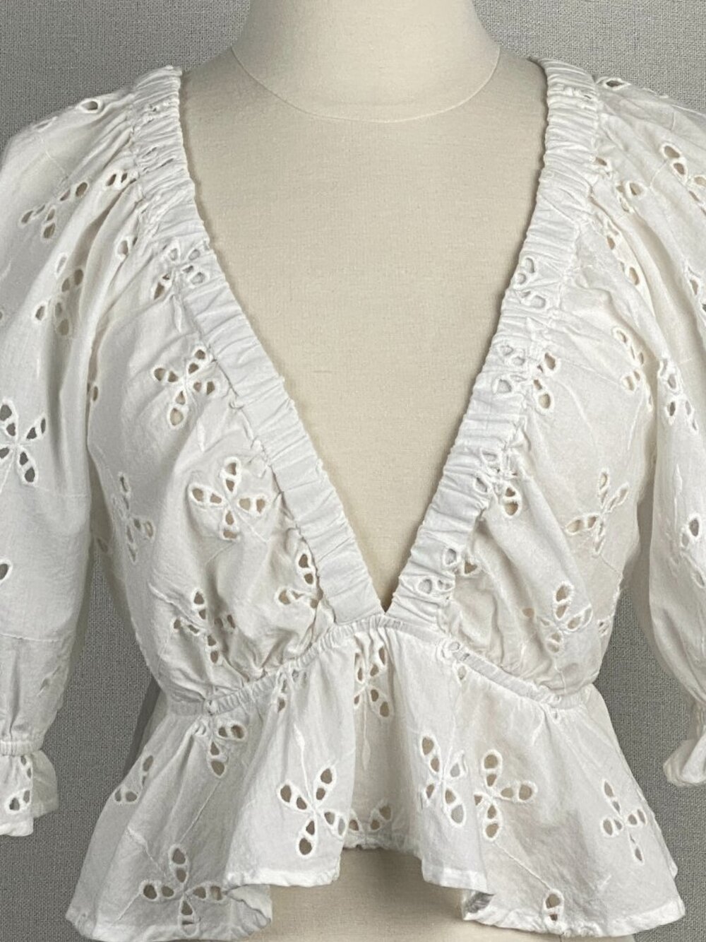 Free People Eyelet Crop Top Coquette Cottagecore Babydoll Size S - Picture 2 of 8